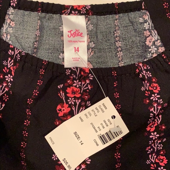 Justice Cold Shoulder Black Flowered Top Shirt - Picture 2 of 2